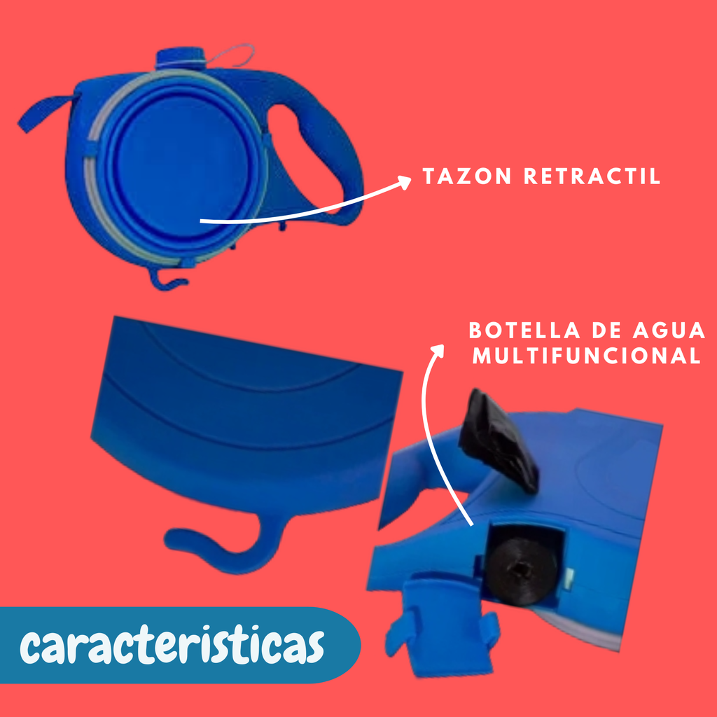 Correa 3 en 1 para mascota - Correa portátil ligera con tazón plegable