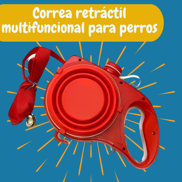 Correa 3 en 1 para mascota - Correa portátil ligera con tazón plegable